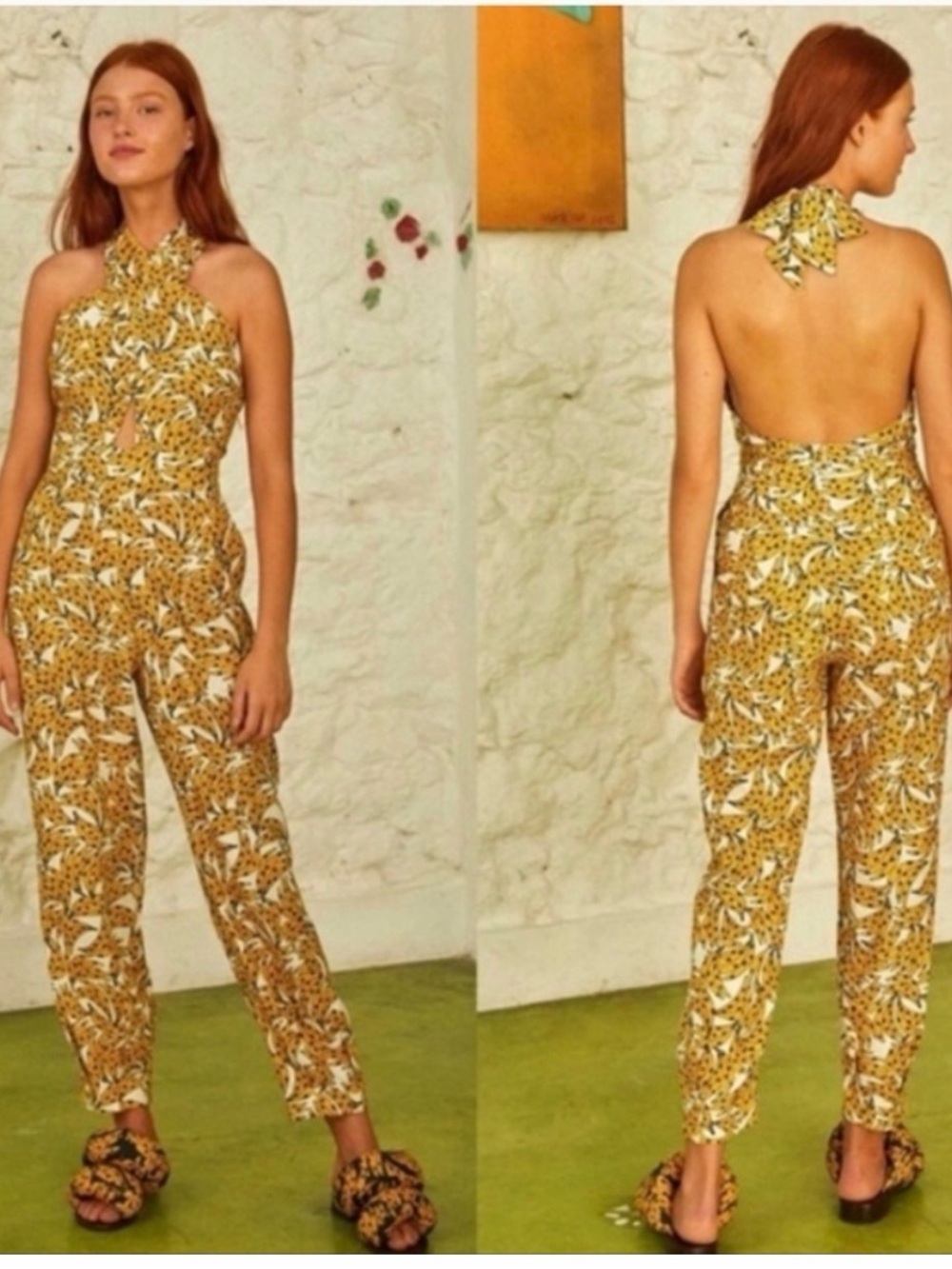 FARM Rio Banana-Print Halter Jumpsuit (Extra Small) - Women